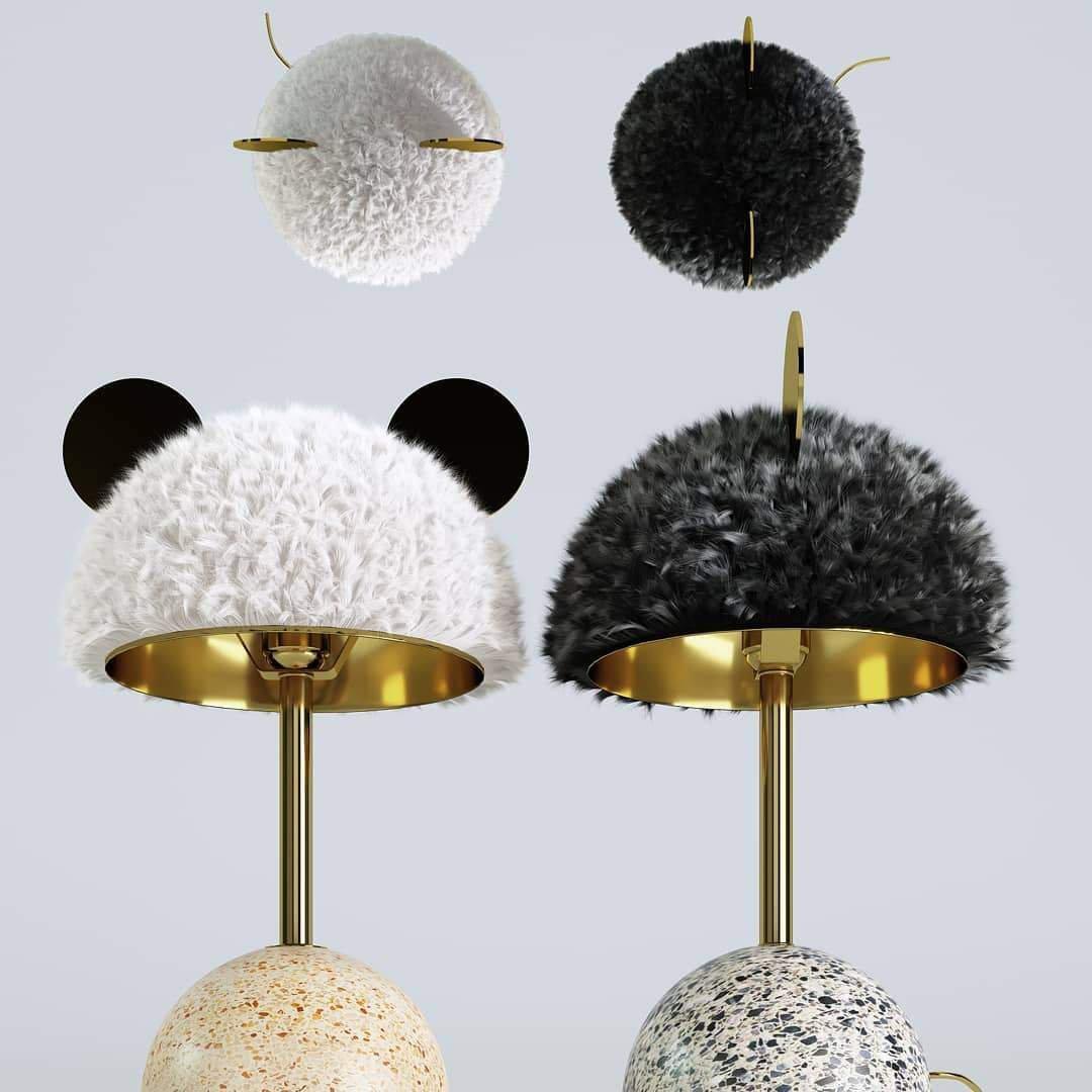 Mid Century Modern Minos Table Lamp with Green Terrazzo Base and Dark Green Plush Shade