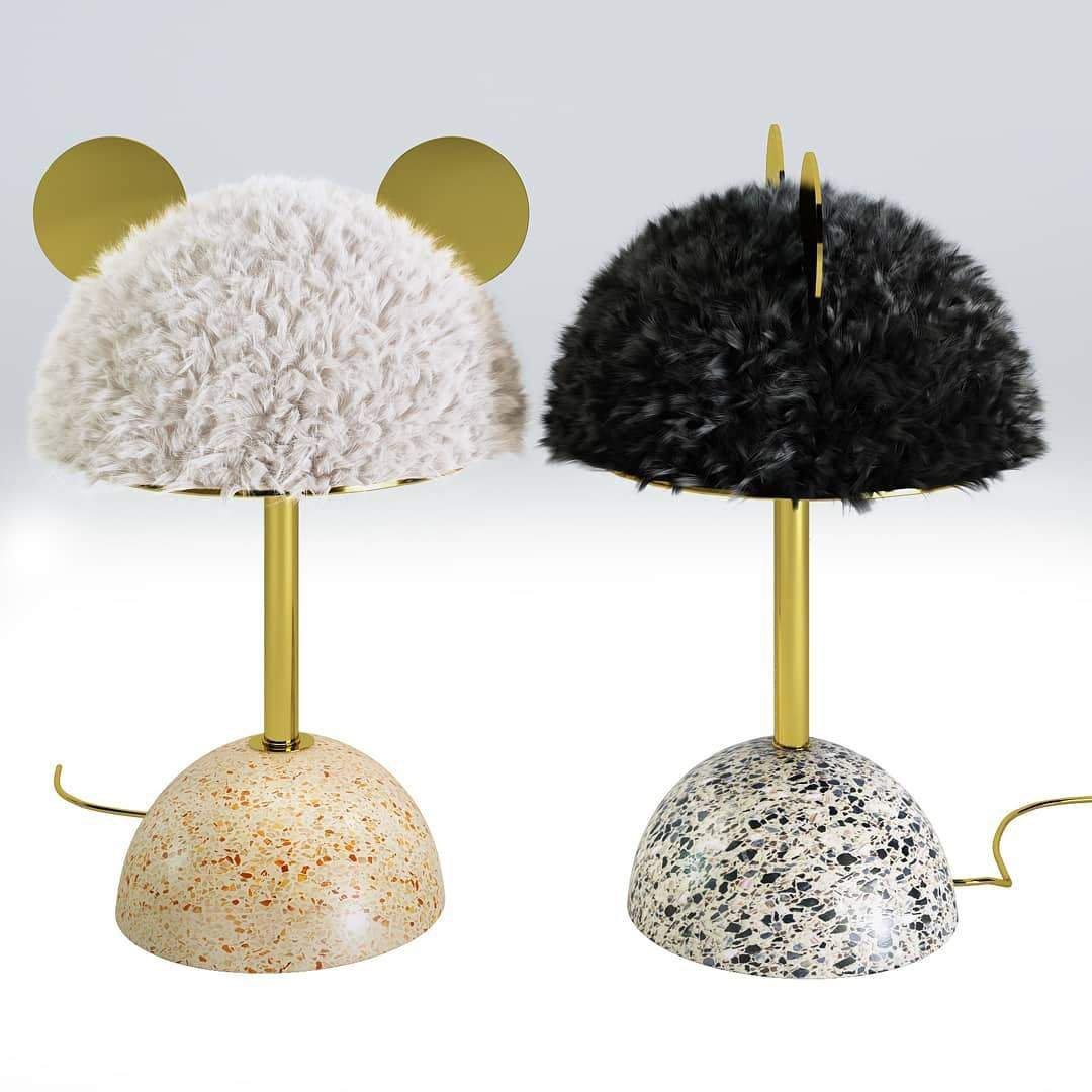 Mid Century Modern Minos Table Lamp with Green Terrazzo Base and Dark Green Plush Shade