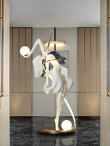 Modern Art Deco Goddess Statue Floor Lamp Elegant Female Figure Standing Light with Dual Globes