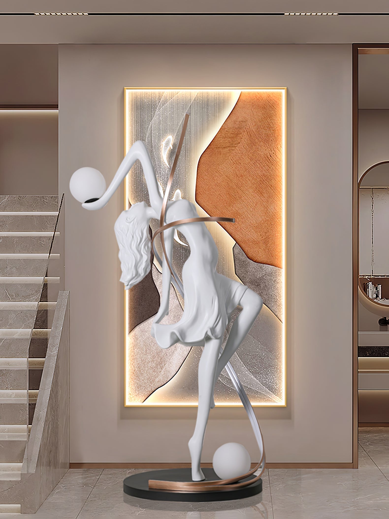 Modern Art Deco Goddess Statue Floor Lamp Elegant Female Figure Standing Light with Dual Globes