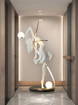 Modern Art Deco Goddess Statue Floor Lamp Elegant Female Figure Standing Light with Dual Globes