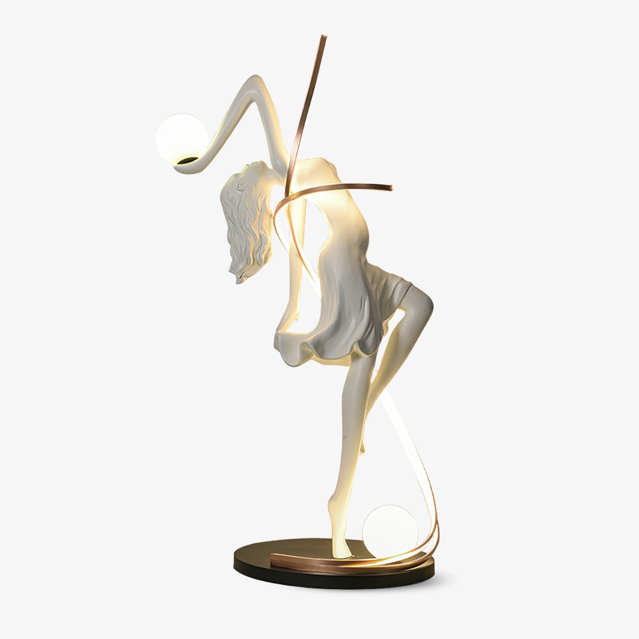 Modern Art Deco Goddess Statue Floor Lamp Elegant Female Figure Standing Light with Dual Globes