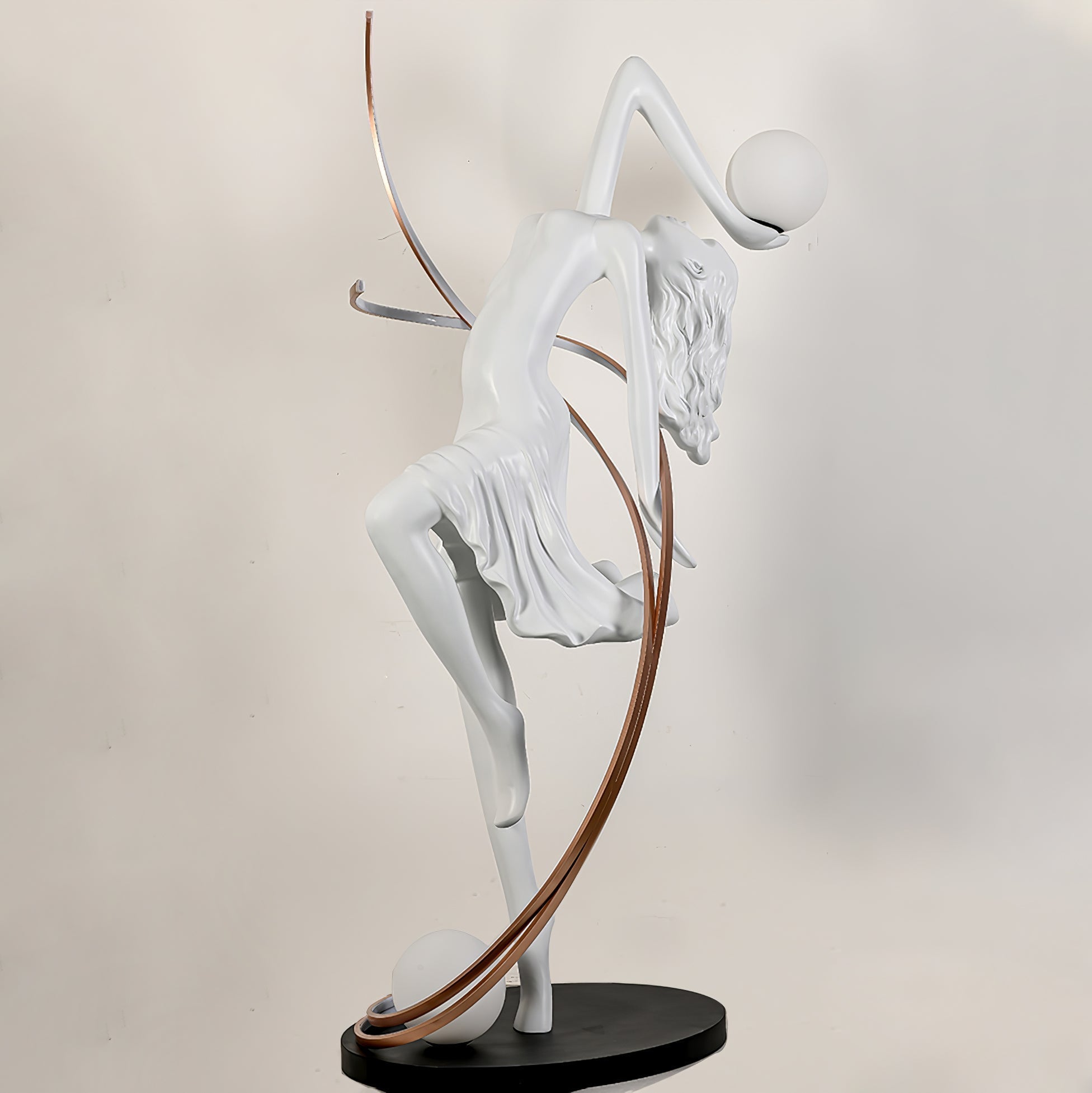 Modern Art Deco Goddess Statue Floor Lamp Elegant Female Figure Standing Light with Dual Globes