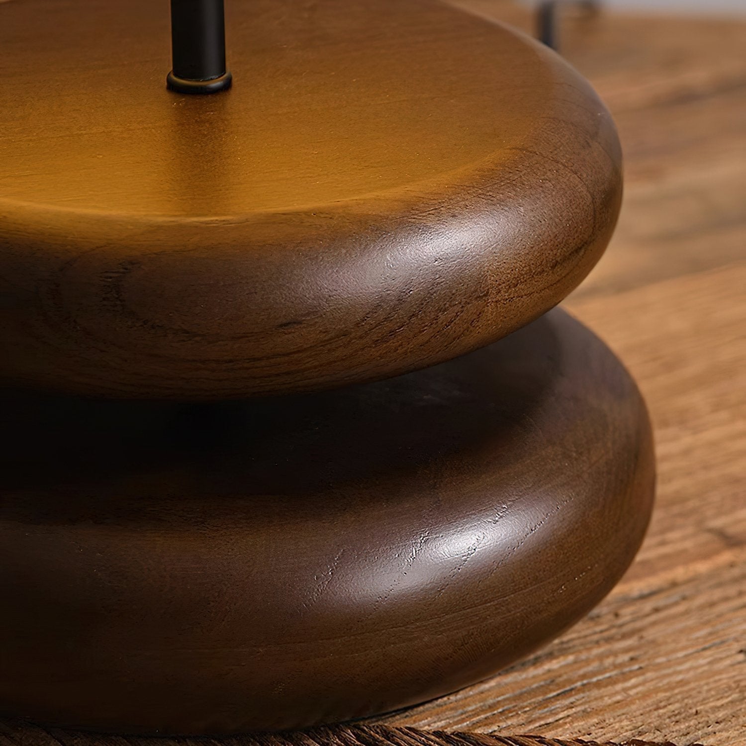 polished-walnut-stacked-oval-base-table-lamp-with-classic-beige-fabric-lampshade