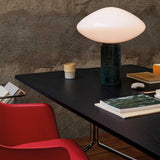 Modern Green Marble Table Lamp with Frosted White Glass Globe Shade