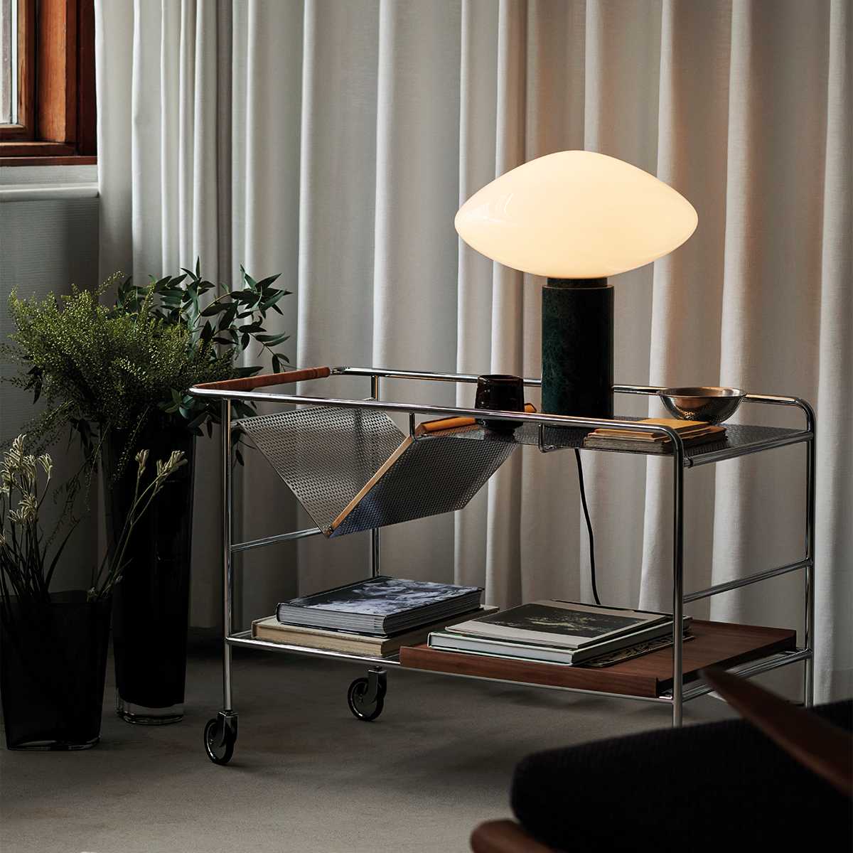 Modern Green Marble Table Lamp with Frosted White Glass Globe Shade