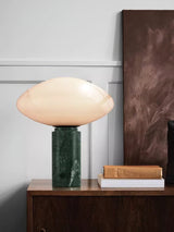 Modern Green Marble Table Lamp with Frosted White Glass Globe Shade
