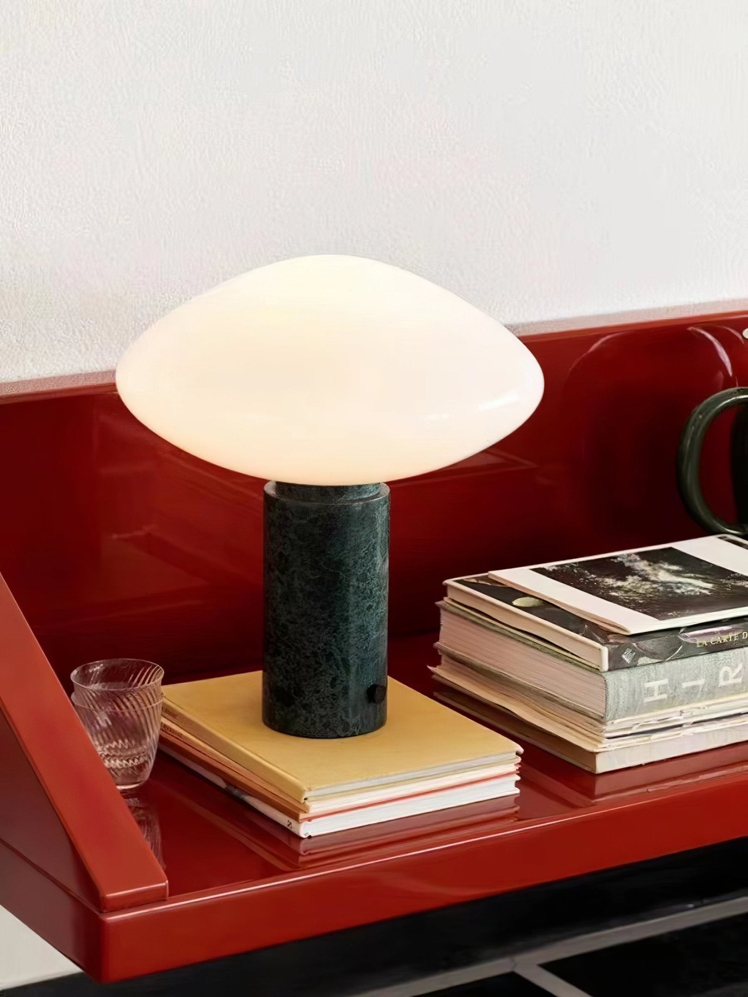 Modern Green Marble Table Lamp with Frosted White Glass Globe Shade
