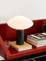 Modern Green Marble Table Lamp with Frosted White Glass Globe Shade