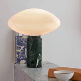 Modern Green Marble Table Lamp with Frosted White Glass Globe Shade