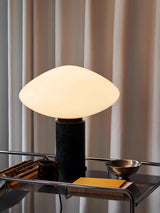 Modern Green Marble Table Lamp with Frosted White Glass Globe Shade