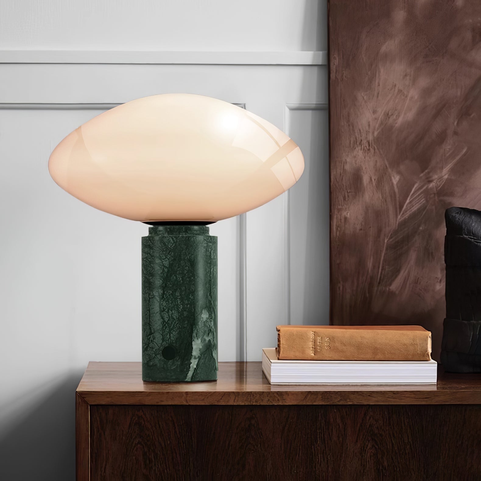 Modern Green Marble Table Lamp with Frosted White Glass Globe Shade