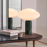 Modern Green Marble Table Lamp with Frosted White Glass Globe Shade