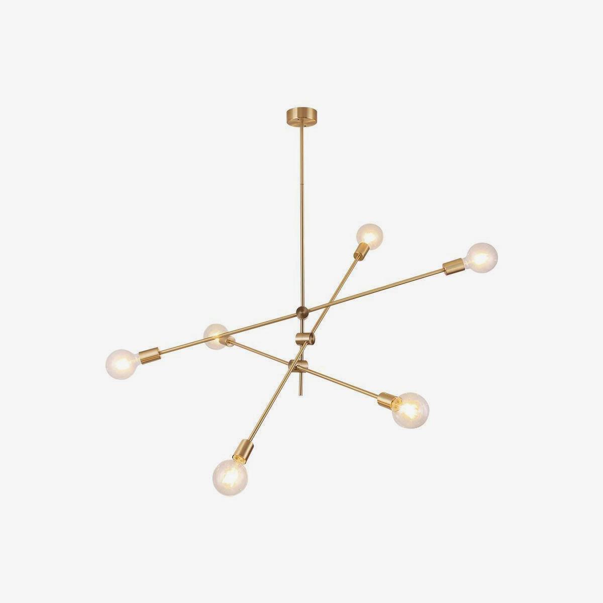 Modern Adjustable Brass Arm Chandelier with Clear Glass Shades for Dining Room