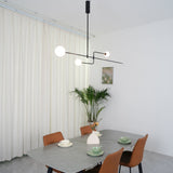 Modern Minimalist Linear Mobile Chandelier with Opal Glass Globes and Black Finish