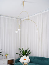 Modern Minimalist Linear Mobile Chandelier with Opal Glass Globes and Black Finish