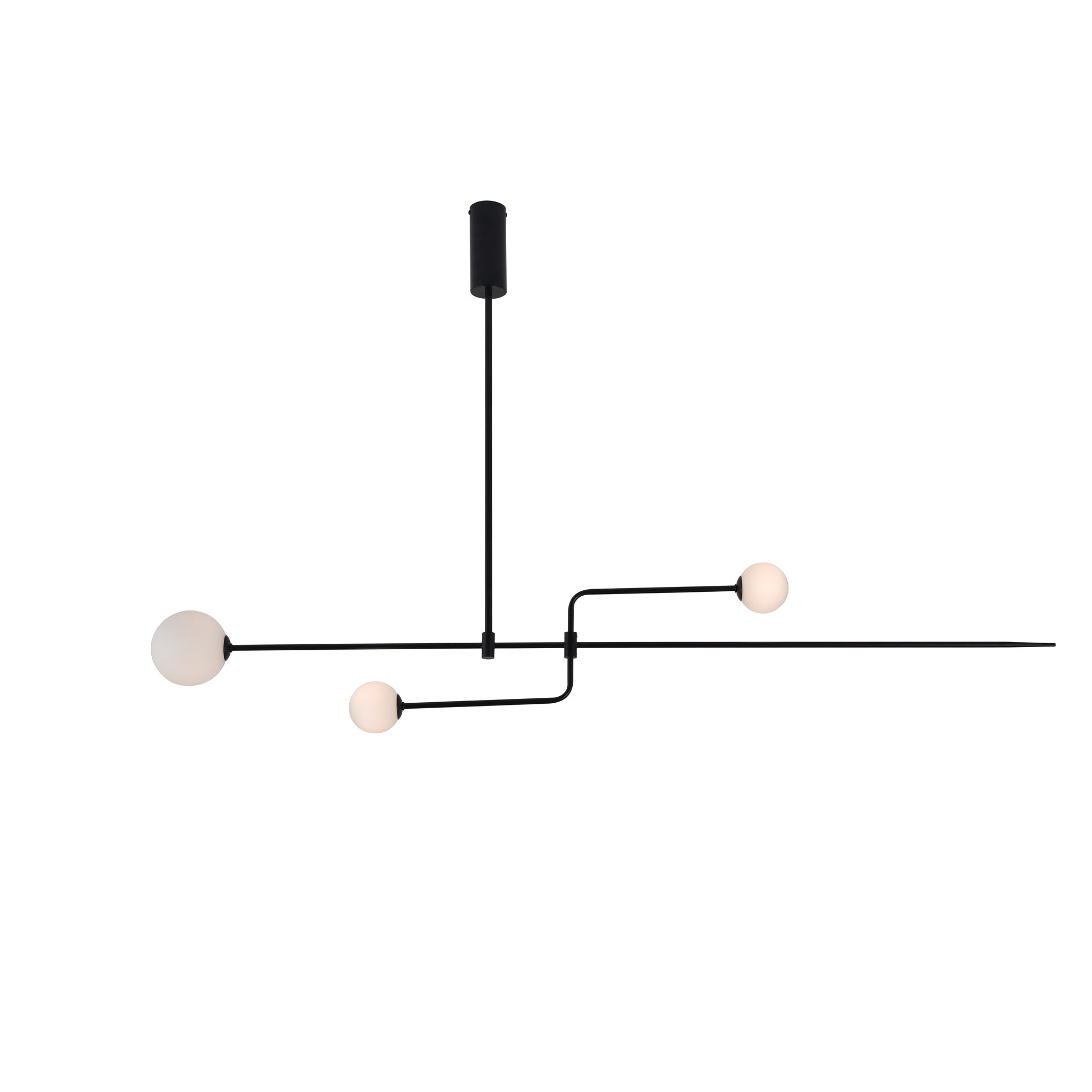 Modern Minimalist Linear Mobile Chandelier with Opal Glass Globes and Black Finish