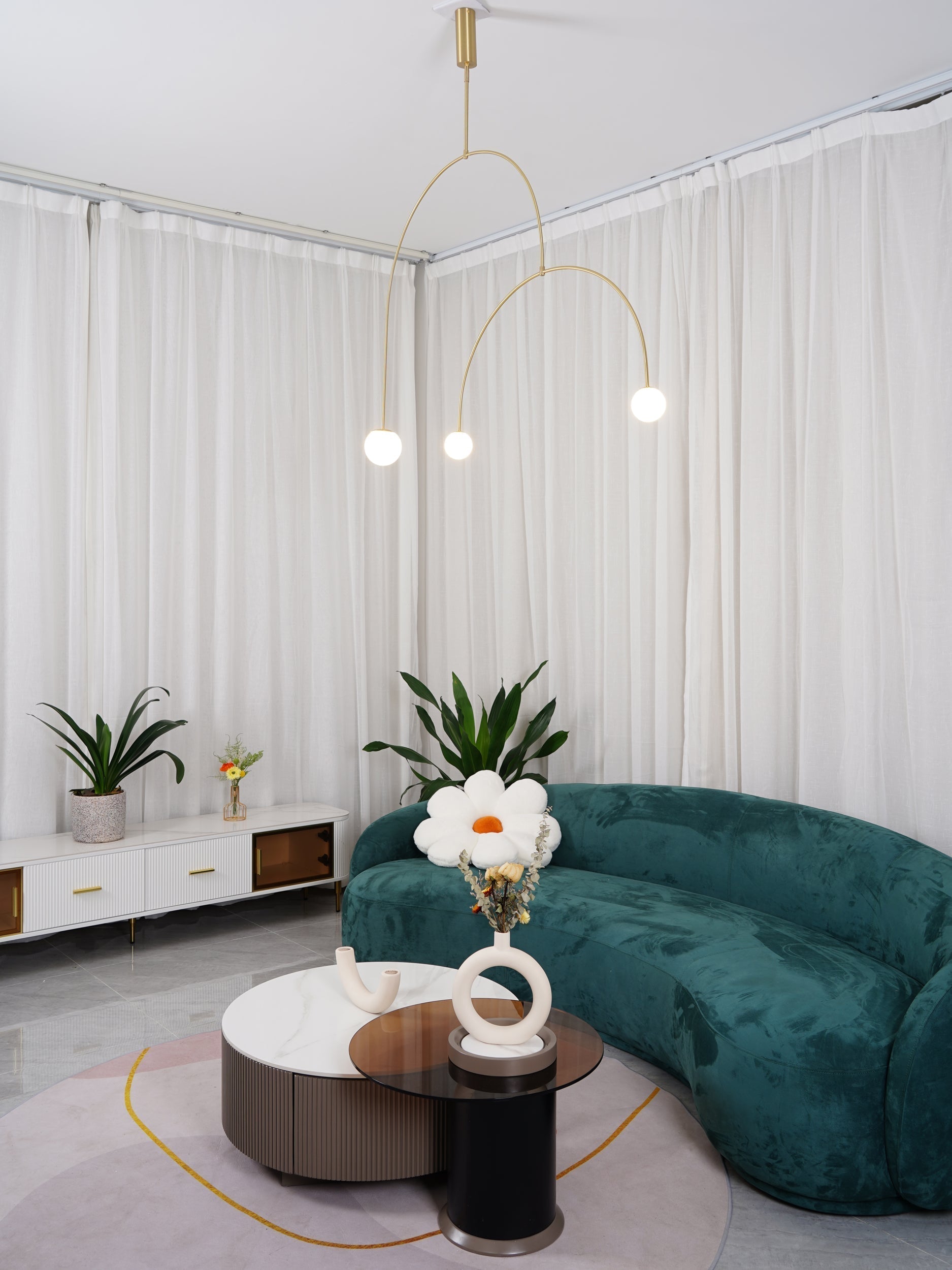 Modern Minimalist Linear Mobile Chandelier with Opal Glass Globes and Black Finish