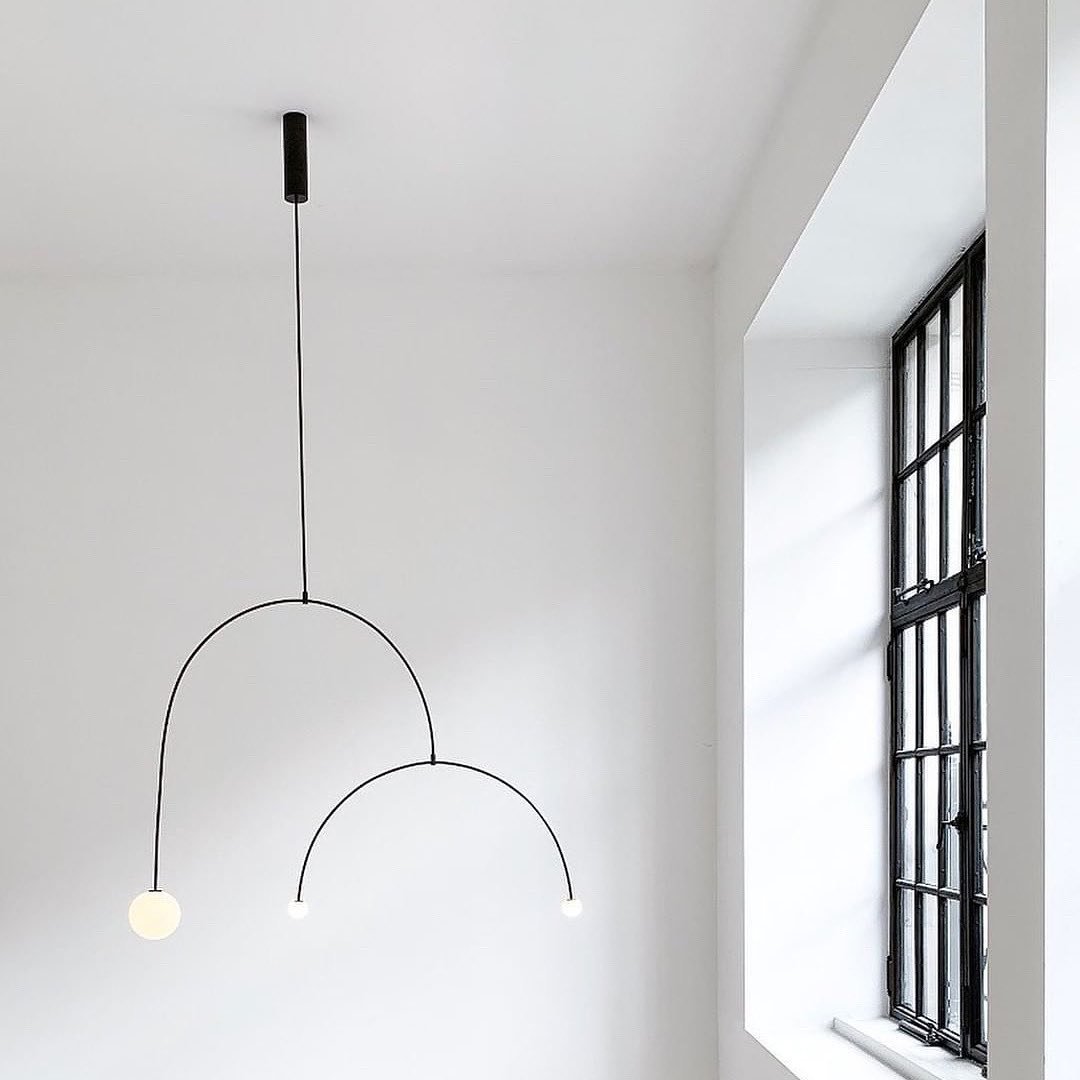 Modern Minimalist Linear Mobile Chandelier with Opal Glass Globes and Black Finish
