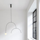 Modern Minimalist Linear Mobile Chandelier with Opal Glass Globes and Black Finish