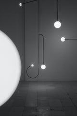 Modern Minimalist Linear Mobile Chandelier with Opal Glass Globes and Black Finish