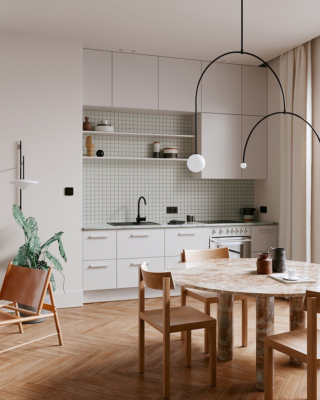 Modern Minimalist Linear Mobile Chandelier with Opal Glass Globes and Black Finish