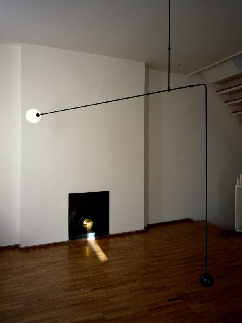 Modern Minimalist Linear Mobile Chandelier with Opal Glass Globes and Black Finish