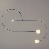Modern Minimalist Linear Mobile Chandelier with Opal Glass Globes and Black Finish