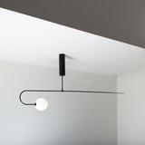 Modern Minimalist Linear Mobile Chandelier with Opal Glass Globes and Black Finish