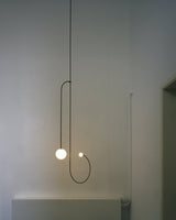 Modern Minimalist Linear Mobile Chandelier with Opal Glass Globes and Black Finish