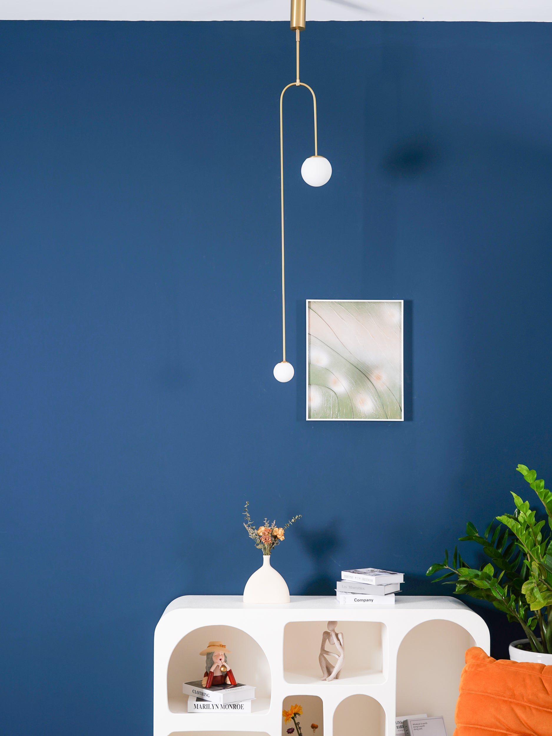 Modern Minimalist Linear Mobile Chandelier with Opal Glass Globes and Black Finish