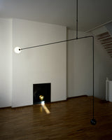Modern Minimalist Linear Mobile Chandelier with Opal Glass Globes and Black Finish
