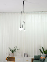 Modern Minimalist Linear Mobile Chandelier with Opal Glass Globes and Black Finish