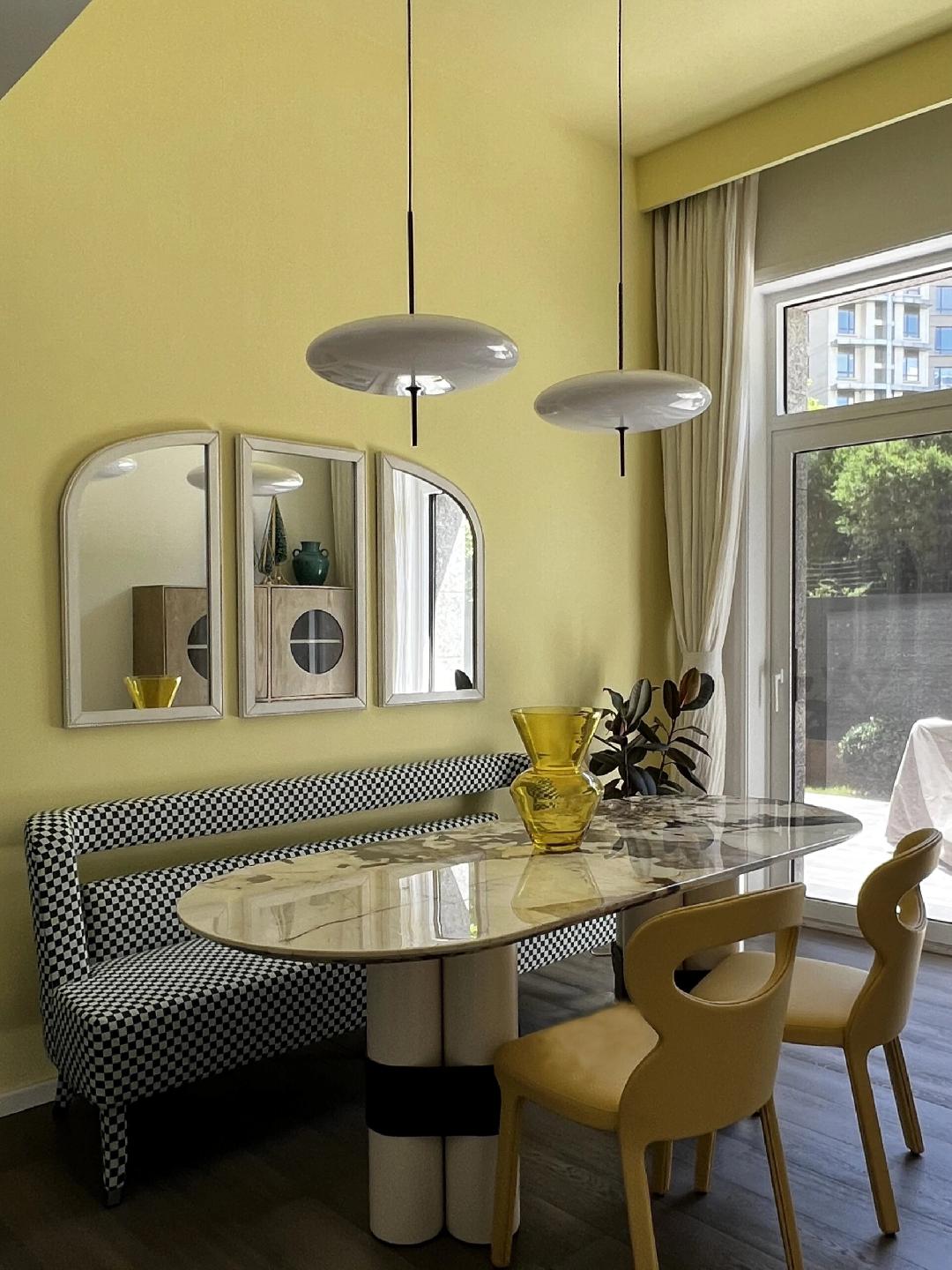 Model 2065 Mid Century Modern Pendant Lamp Opalescent Saucer Suspension Light