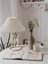 Modern Levitate Pleated Fabric Table Lamp with Curved Brass Base for Bedside