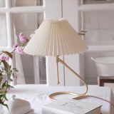 Modern Levitate Pleated Fabric Table Lamp with Curved Brass Base for Bedside