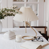 Modern Levitate Pleated Fabric Table Lamp with Curved Brass Base for Bedside