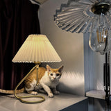 Modern Levitate Pleated Fabric Table Lamp with Curved Brass Base for Bedside