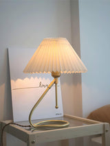Modern Levitate Pleated Fabric Table Lamp with Curved Brass Base for Bedside
