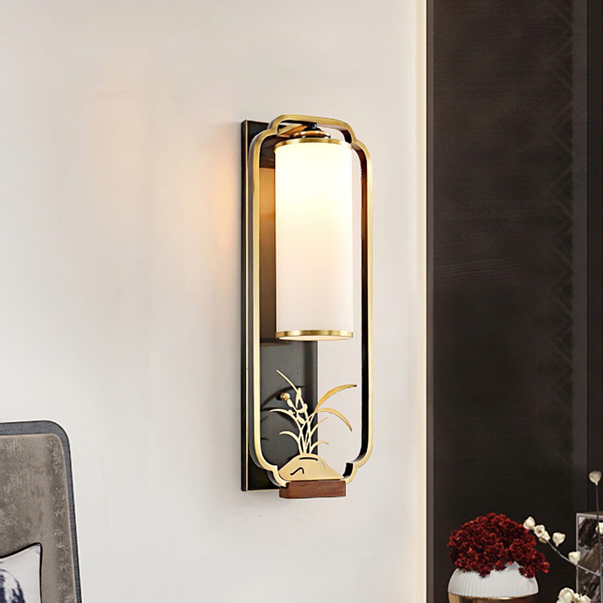modern-chinese-wall-sconce-geometric-brass-and-white-glass-interior-accent-lighting