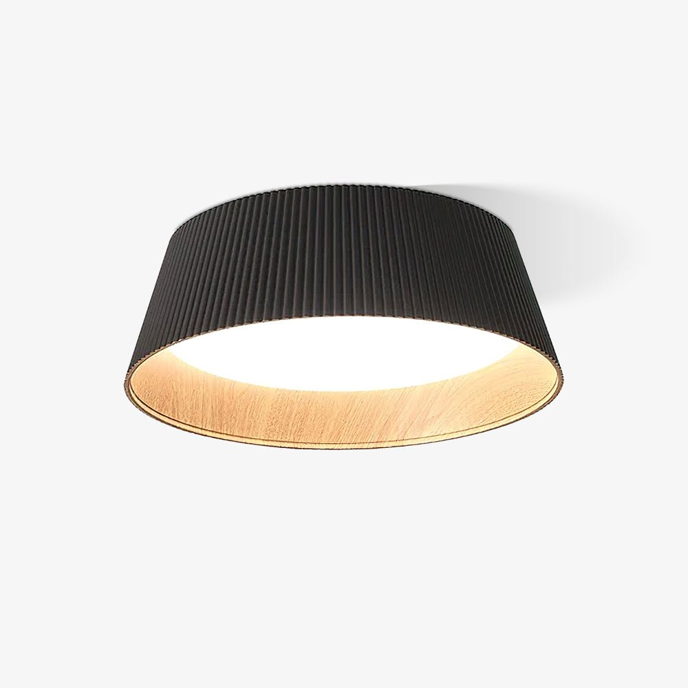 Modern Ribbed LED Flush Mount Ceiling Light with Real Wood Interior Finish