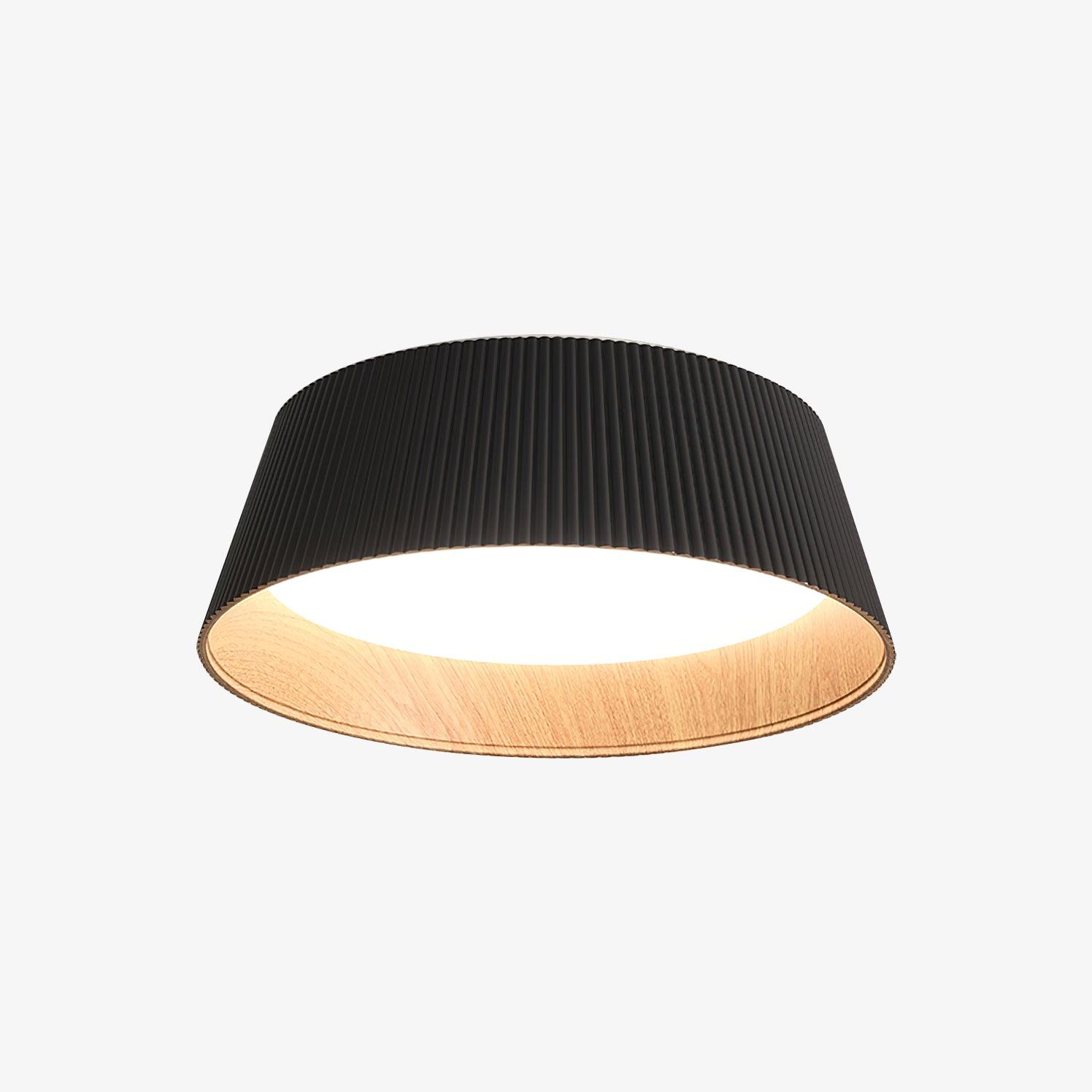 Modern Ribbed LED Flush Mount Ceiling Light with Real Wood Interior Finish
