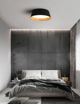 Modern Ribbed LED Flush Mount Ceiling Light with Real Wood Interior Finish