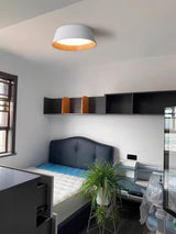 Modern Ribbed LED Flush Mount Ceiling Light with Real Wood Interior Finish