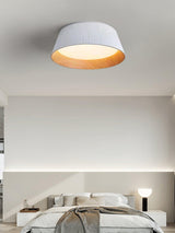 Modern Ribbed LED Flush Mount Ceiling Light with Real Wood Interior Finish