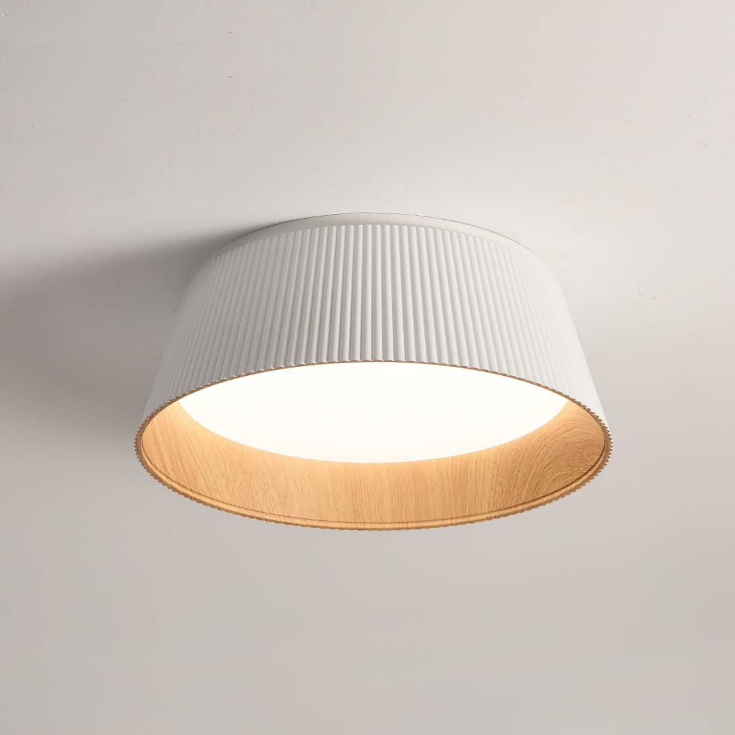 Modern Ribbed LED Flush Mount Ceiling Light with Real Wood Interior Finish