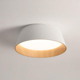 Modern Ribbed LED Flush Mount Ceiling Light with Real Wood Interior Finish