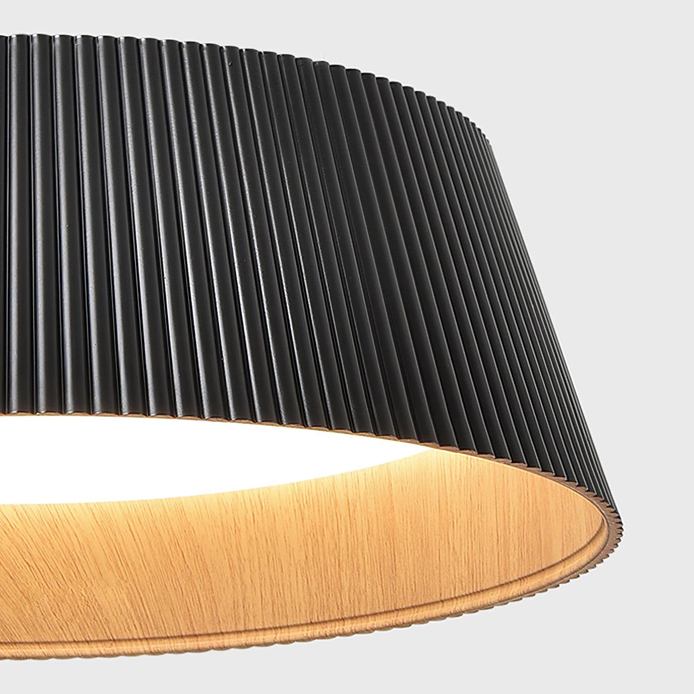 Modern Ribbed LED Flush Mount Ceiling Light with Real Wood Interior Finish
