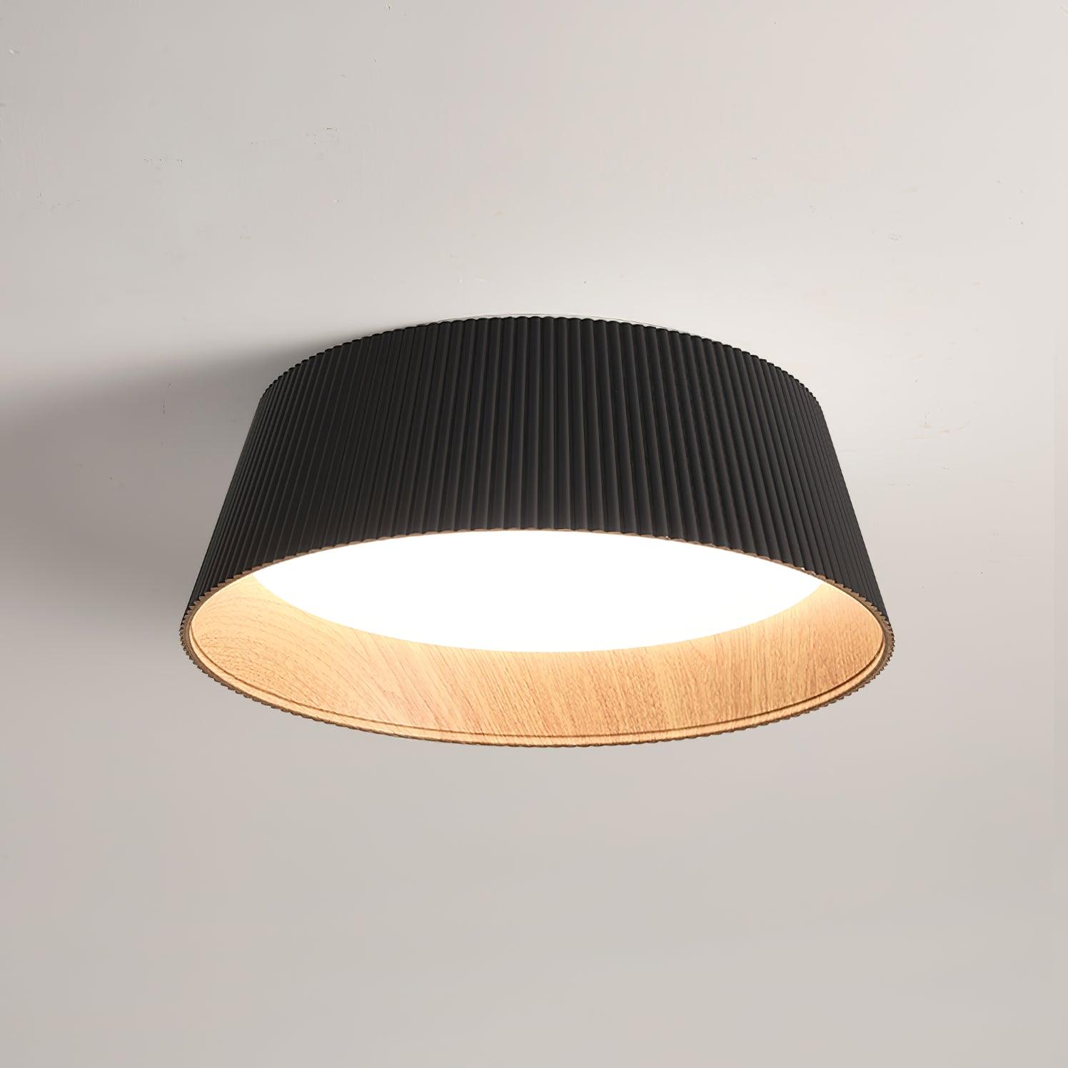 Modern Ribbed LED Flush Mount Ceiling Light with Real Wood Interior Finish