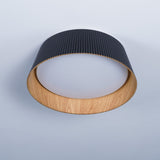 Modern Ribbed LED Flush Mount Ceiling Light with Real Wood Interior Finish